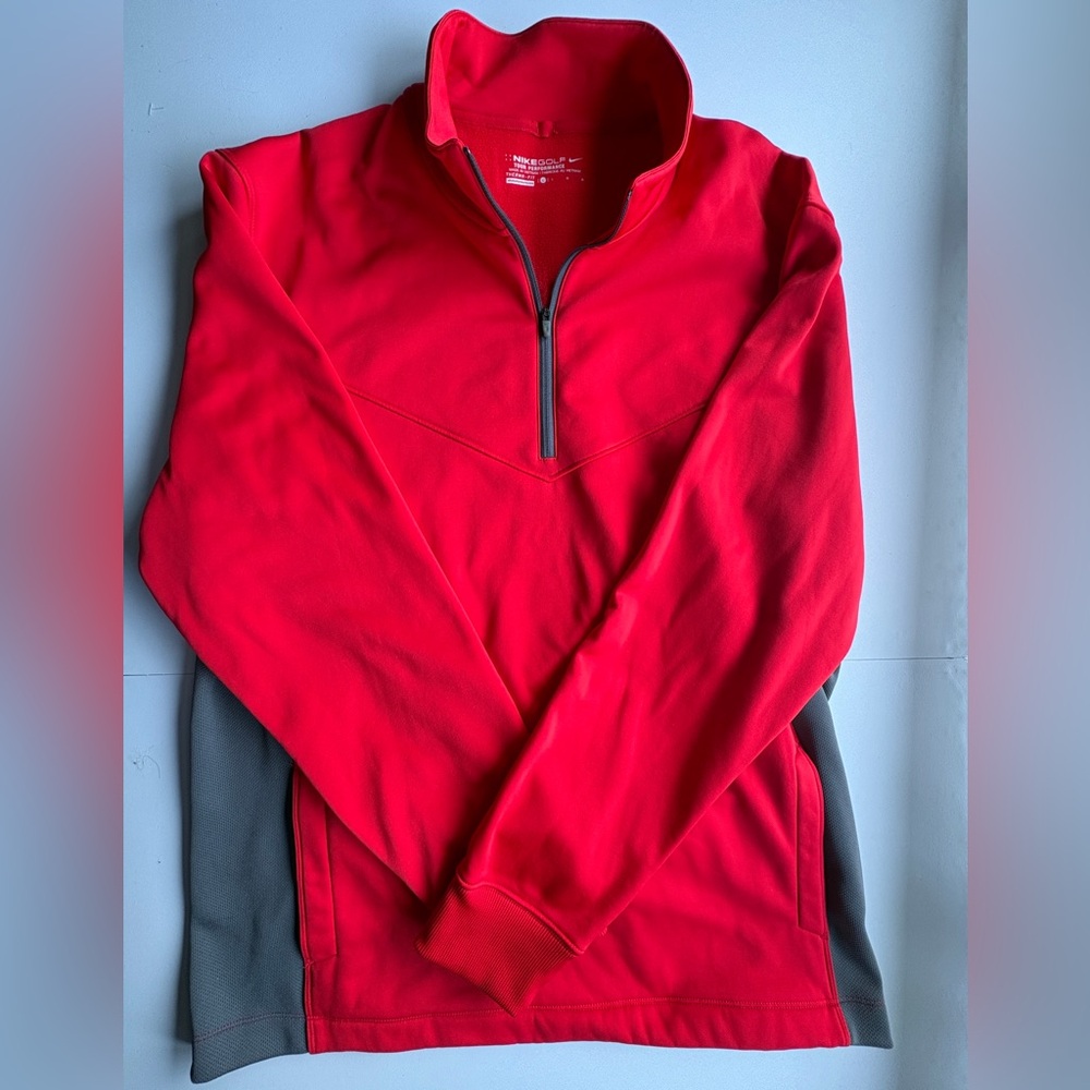 Nike Sweater Pullover Mens Large Jacket 1/4 Zip Red Gray